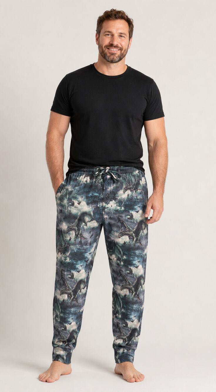 Bums & Roses XL Dragon Fantasy Bamboo Pajama Lounge Pants DND Medieval Mythical